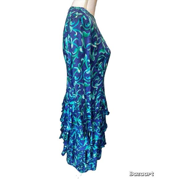 Carolyne Barton Dress Silk Size 10 Colorful Pattern Long Sleeve Blue/green - Picture 2 of 5